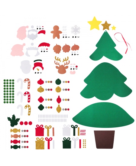 Milzīga saliekama filca eglīte ar līmējamiem rotājumiem LOOLIPO