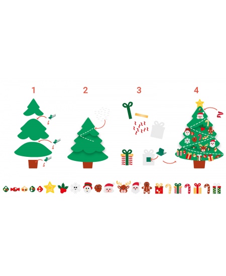 Milzīga saliekama filca eglīte ar līmējamiem rotājumiem LOOLIPO