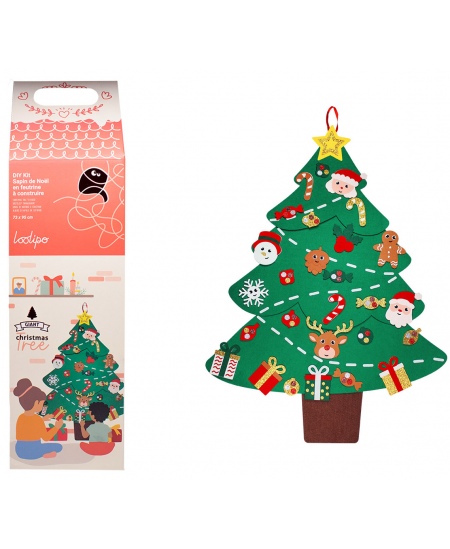 Milzīga saliekama filca eglīte ar līmējamiem rotājumiem LOOLIPO