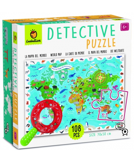 Detektīvpuzle LUDATTICA Dzīvnieku karte, 108 detaļas