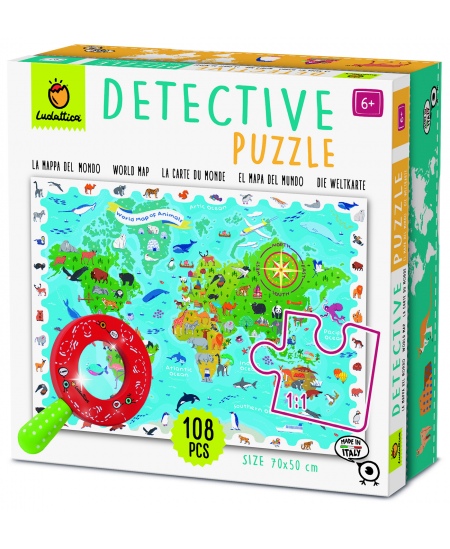 Detektīvpuzle LUDATTICA Dzīvnieku karte, 108 detaļas
