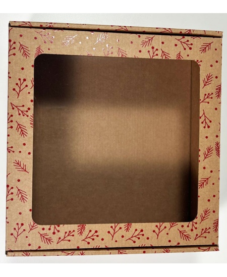 Ātri aizverama dāvanu kastīte ar lodziņu RAUDONA UOGA, 220x220x90 mm, brūna, 1 gab.