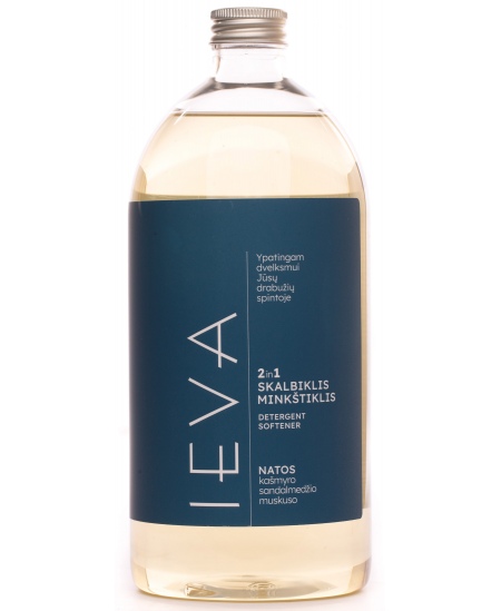 Šķidrais mazgāšanas līdzeklis un mīkstinātājs IEVA (kašmira, sandalkoka un muskata aromāts), 1000 ml