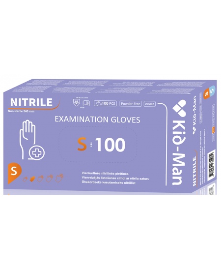 Vienreizlietojamie nitrila cimdi KID-MAN, S izmērs, 100 gab.
