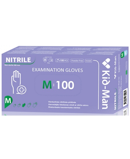 Vienreizlietojamie nitrila cimdi KID-MAN, M izmērs, 100 gab.