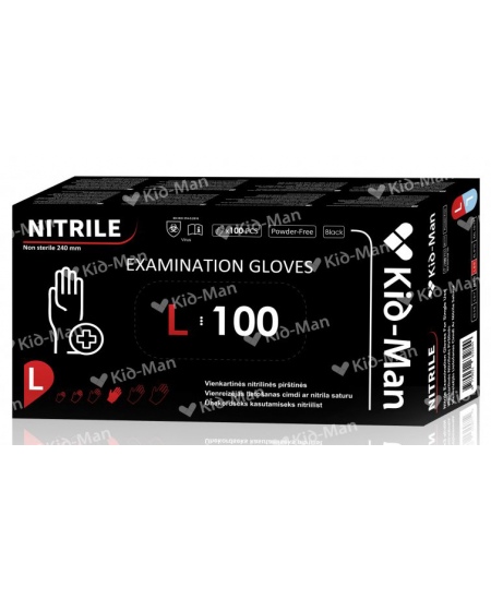 Vienreizlietojamie nitrila cimdi KID-MAN, L izmērs, melnā krāsā, 100 gab.