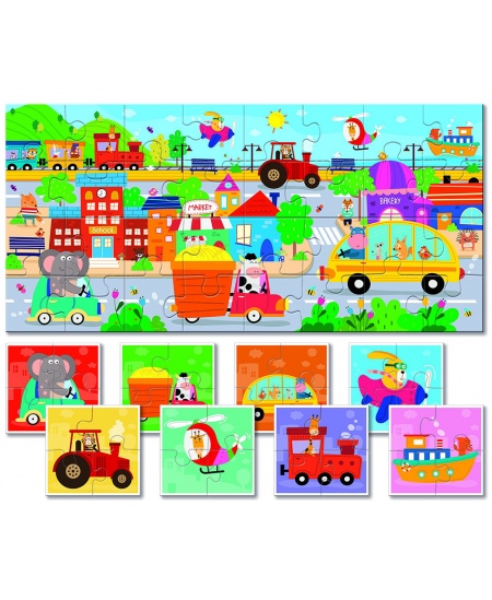 Divpusēja puzle mazuļiem LUDATTICA Transports, 32 detaļas