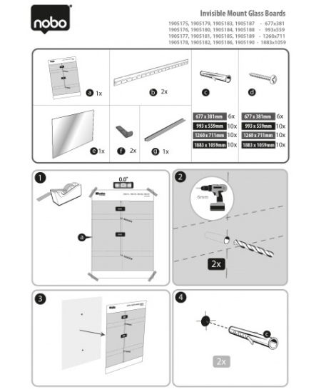 Magnētiskā stikla tāfele NOBO, platekrāna, 126x71 cm, 57, alumīnija rāmis, balta