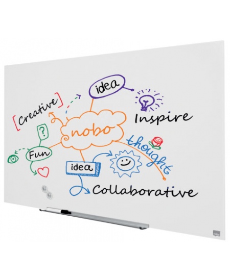 Magnētiskā stikla tāfele NOBO, platekrāna, 100x56 cm, 45, alumīnija rāmis, balta