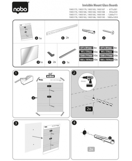 Magnētiskā stikla tāfele NOBO, platekrāna, 100x56 cm, 45, alumīnija rāmis, balta