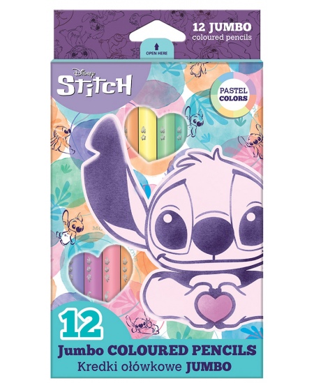 Krāsainie zīmuļi DISNEY Stitch Pastel JUMBO, 12 krāsas