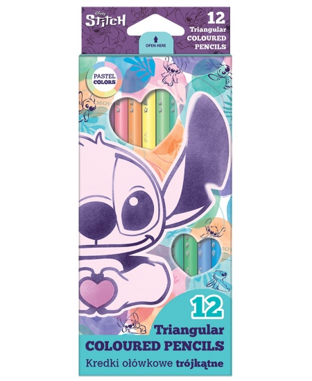Krāsainie zīmuļi DISNEY Stitch Pastel, trīsstūrveida, 12 krāsas