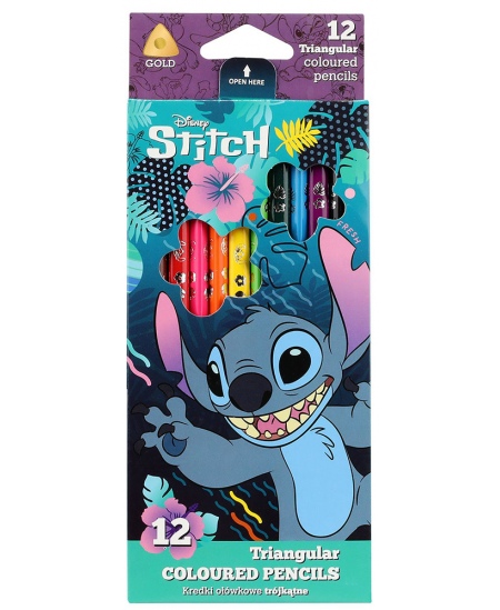 Krāsainie zīmuļi DISNEY Stitch Blue, trīsstūrveida, 12 krāsas