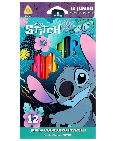 Krāsainie zīmuļi DISNEY Stitch Blue JUMBO, 12 krāsas
