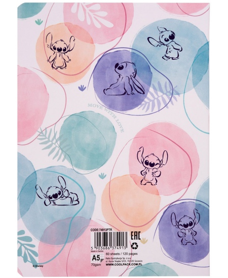 Burtnīca rūtiņās DISNEY Stitch Pastel Nr. 1, A5, 60 lapas, 70 gsm