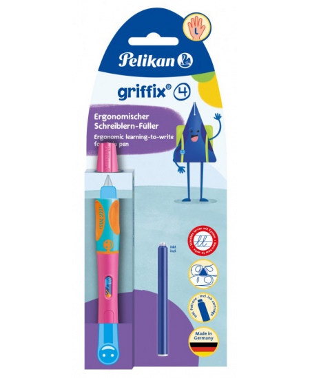 Tintes pildspalva PELIKAN Griffix-4, kreiļiem, Lovely Pink, blisterī