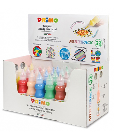 Guaša pudelītēs PRIMO, 8 krāsas pa 50 ml, 32 gab.