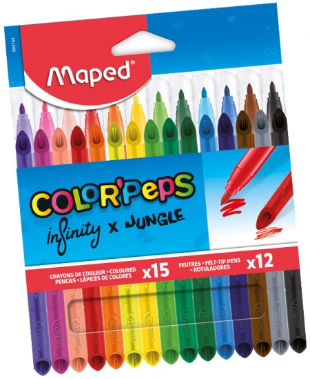 Flomasteru un neasināmo zīmuļu komplekts MAPED Color Peps Jungle+Infinity, 12 un 15 gab.