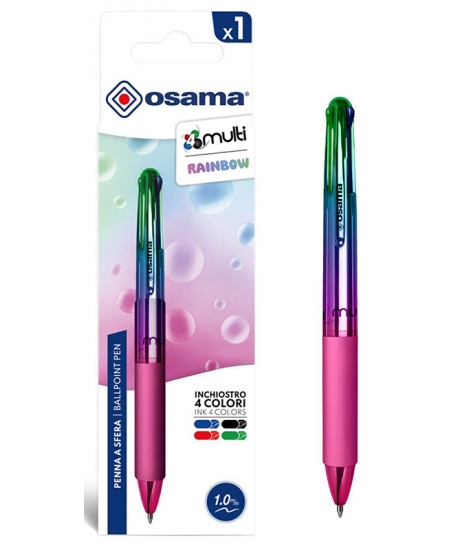Automātiska 4 krāsu lodīšu pildspalva OSAMA Rainbow, 1 mm, dažādu krāsu korpuss