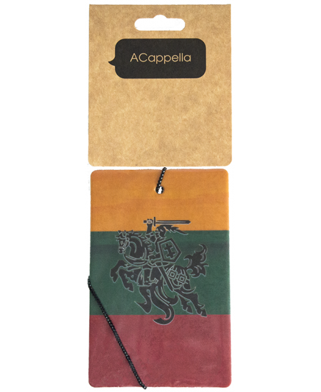 Smaržīgs kartona piekariņš automašīnai ACAPPELLA Vytis melns - trīskrāsu