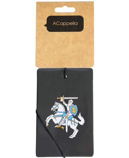 Smaržīgs kartona piekariņš automašīnai ACAPPELLA Vytis balts - melns fons