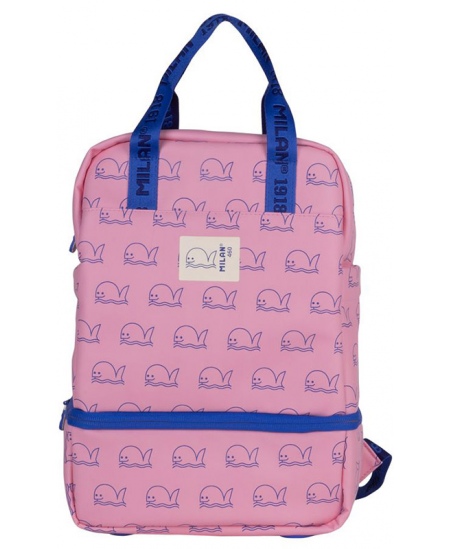 Bērnudārza mugursoma MILAN Vaļi, rozā, ar termo nodalījumu
