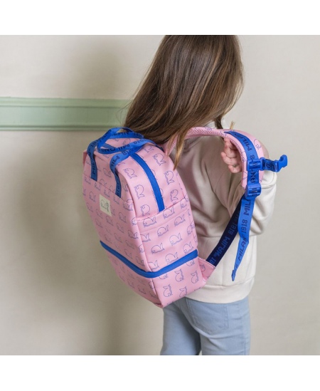 Bērnudārza mugursoma MILAN Vaļi, rozā, ar termo nodalījumu