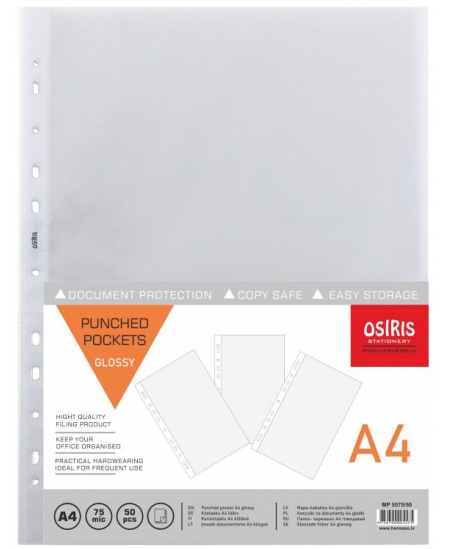 Kabatiņas OSIRIS, A4, 75 µm, caurspīdīgas, 50 gab.