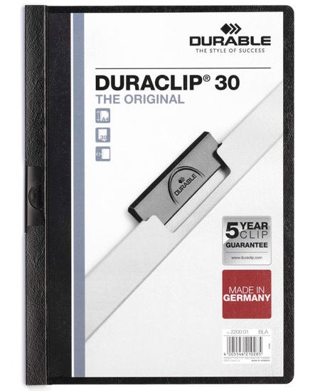 Mape ar spraudni DURABLE Duraclip, A4, melna