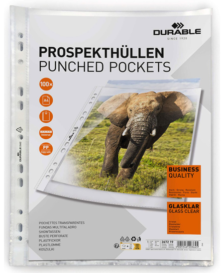 Kabatiņas DURABLE Business, A4, 50 µm, caurspīdīgas, 100 gab.