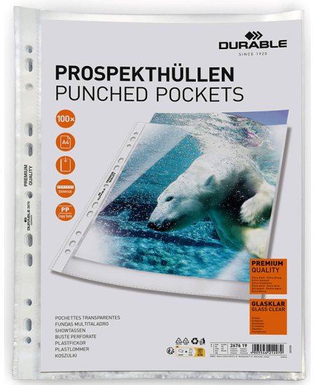 Mapes kabatiņas DURABLE Premium, A4, 80 µm, caurspīdīgas, 100 gab.