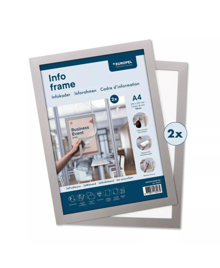 Informācijas rāmis EUROPEL, pašlīmējošs, A4, sudraba, 2 gab.