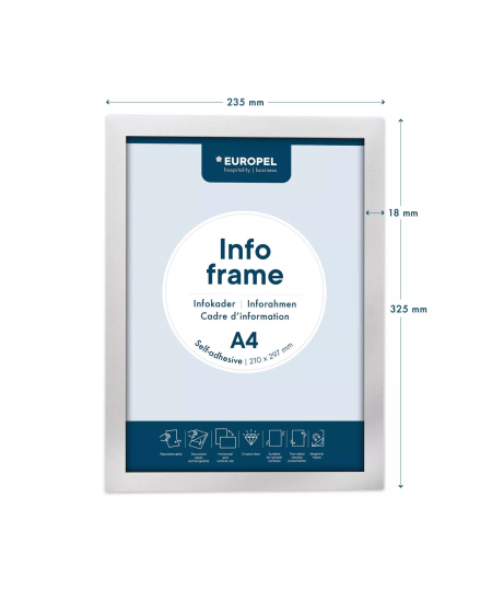 Informācijas rāmis EUROPEL, pašlīmējošs, A4, sudraba, 2 gab.