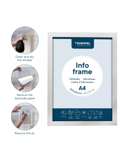 Informācijas rāmis EUROPEL, pašlīmējošs, A4, sudraba, 2 gab.