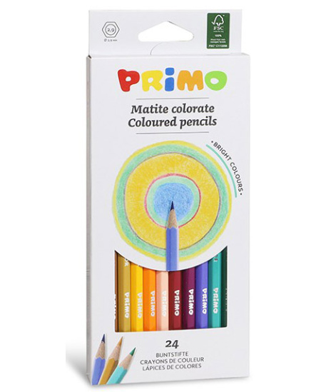 Krāsainie zīmuļi PRIMO, sešstūraini, 24 krāsas