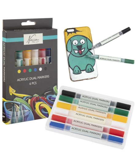 Akrila marķieri NASSAU, divpusēji, 6 krāsas