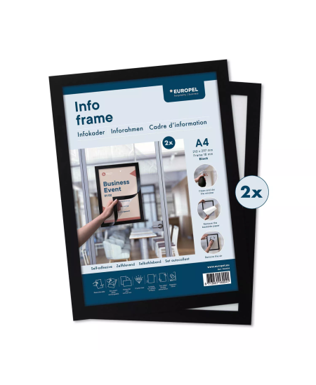 Informācijas rāmis EUROPEL, pašlīmējošs, A4, melns, 2 gab.
