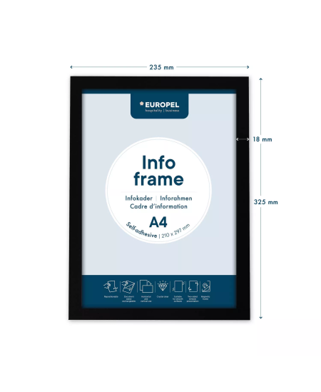 Informācijas rāmis EUROPEL, pašlīmējošs, A4, melns, 2 gab.