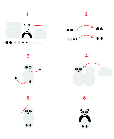 Šūšanas komplekts LOOLIPO Pandas, 3 gab.