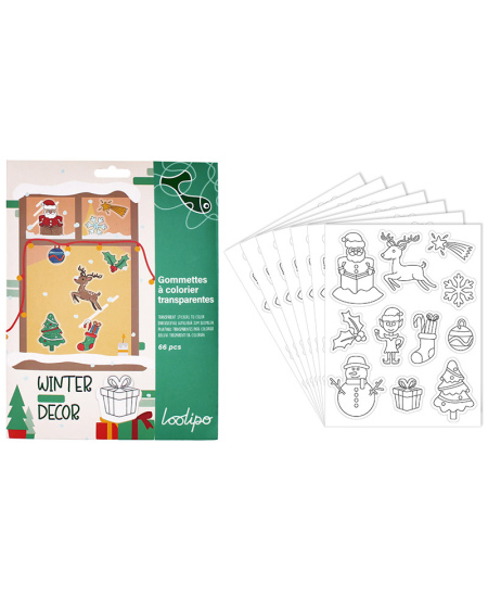 Caurspīdīgas krāsojamas uzlīmes LOOLIPO Ziemassvētki, 66 gab.