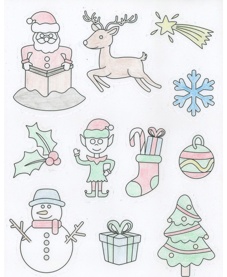 Caurspīdīgas krāsojamas uzlīmes LOOLIPO Ziemassvētki, 66 gab.