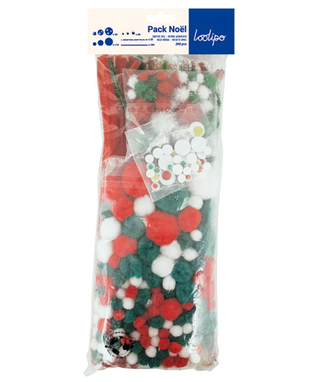 Šenila stieplīšu, bumbuļu un kustīgu actiņu komplekts LOOLIPO Maxi Ziemassvētki, 300 gab.