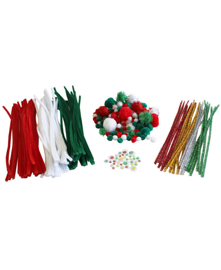 Šenila stieplīšu, bumbuļu un kustīgu actiņu komplekts LOOLIPO Maxi Ziemassvētki, 300 gab.