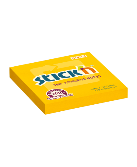 Līmlapiņas STICK´N, 360°, 76 x 76 mm, 100 lapas, oranžas