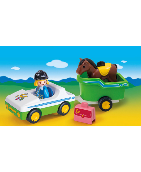 PLAYMOBIL 1.2.3 Automašīna ar zirgu piekabi, 70181