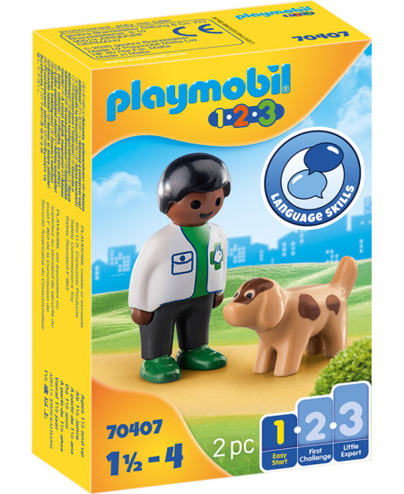 PLAYMOBIL 1.2.3 Veterinārārsts ar kucēnu, 70407