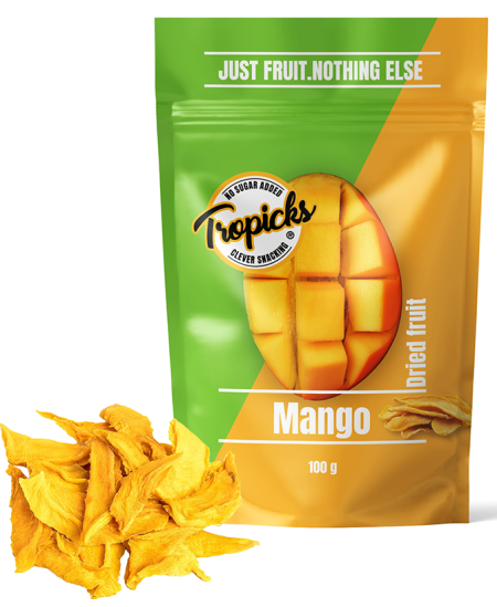 Dabīgi žāvēti mango bez cukura TROPICKS, 100 g
