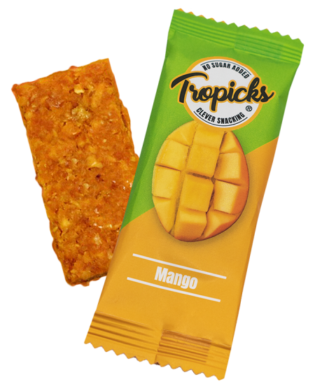 Dabīgs žāvētu mango batoniņš bez cukura TROPICKS, 20 g