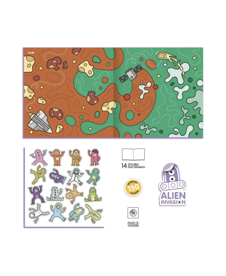 Krāsojamā grāmatiņa MILAN Alien Invasion, ar uzlīmēm