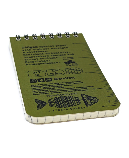 Piezīmju blociņš SM-LT ART, 125x75 mm, 48 lapas, ūdensizturīgs, ar šūnām, ar spirāli augšpusē